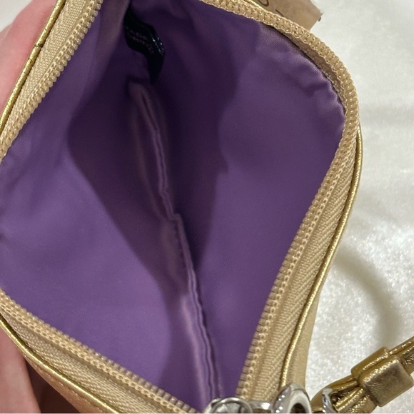 Coach Wristlet Wallet Leather Metallic Gold Chain Logo Spellout Y2K New - Picture 6 of 8